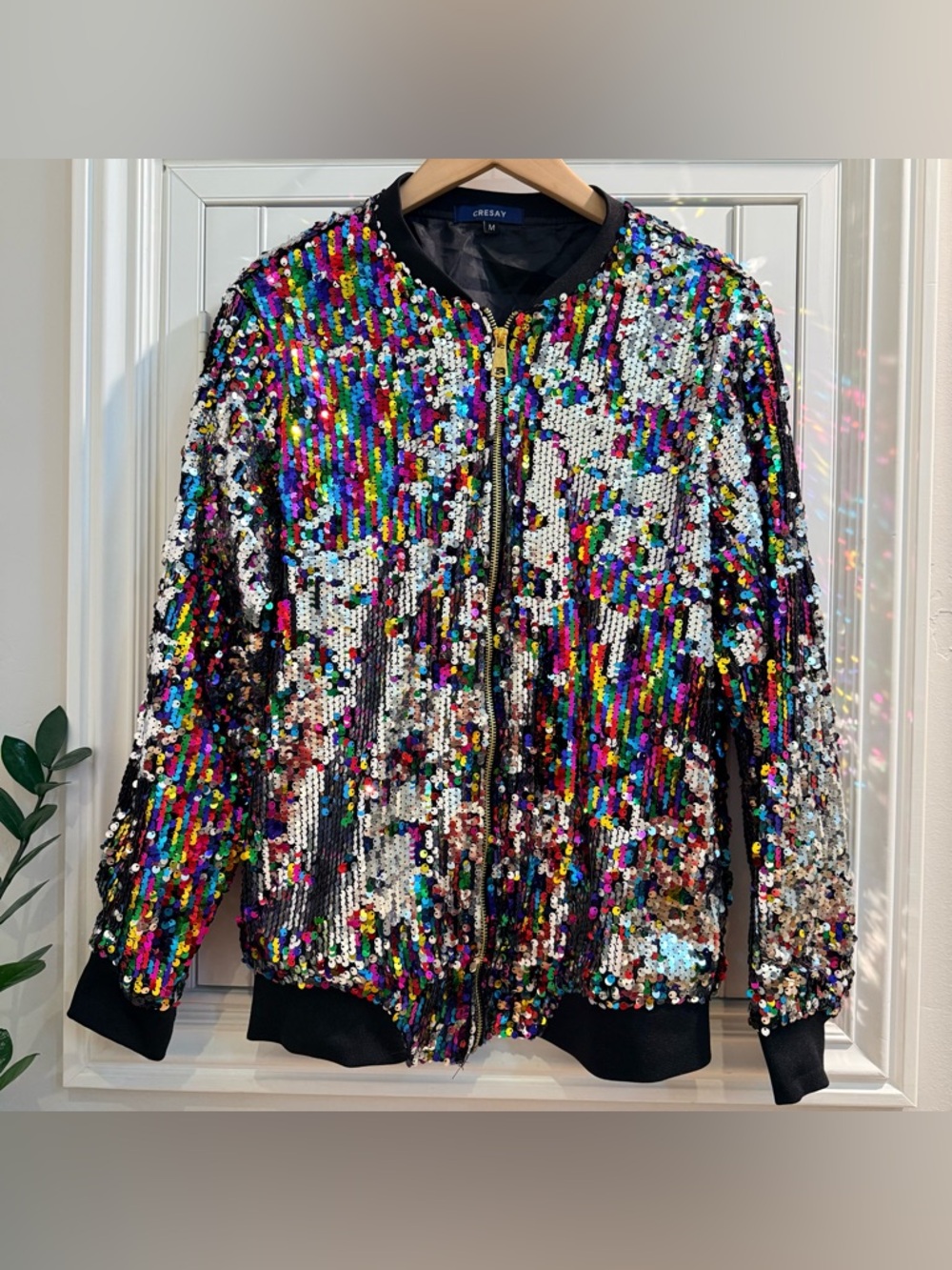 Cresay Multicolor Sequin Bomber Jacket - Size Small
